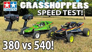 Tamiya Grasshopper Ltd. Editions SPEED TEST! 380 vs 540 Motor - NiMH vs LiPo - Green vs Black!