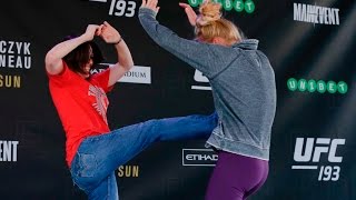 UFC 193: Holly Holm Lets Fan Kick Her in Stomach