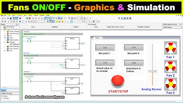 Simple PLC Fans ON OFF Control - HMI Graphics and Simulation