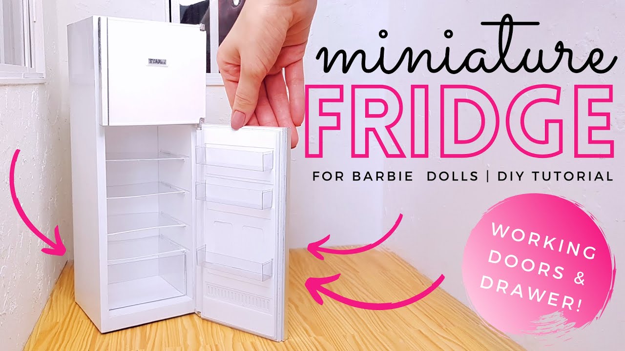 DIY FRIDGE FREEZER How to make a miniature REFRIGERATOR for BARBIE dolls  Mini doll kitchen furniture