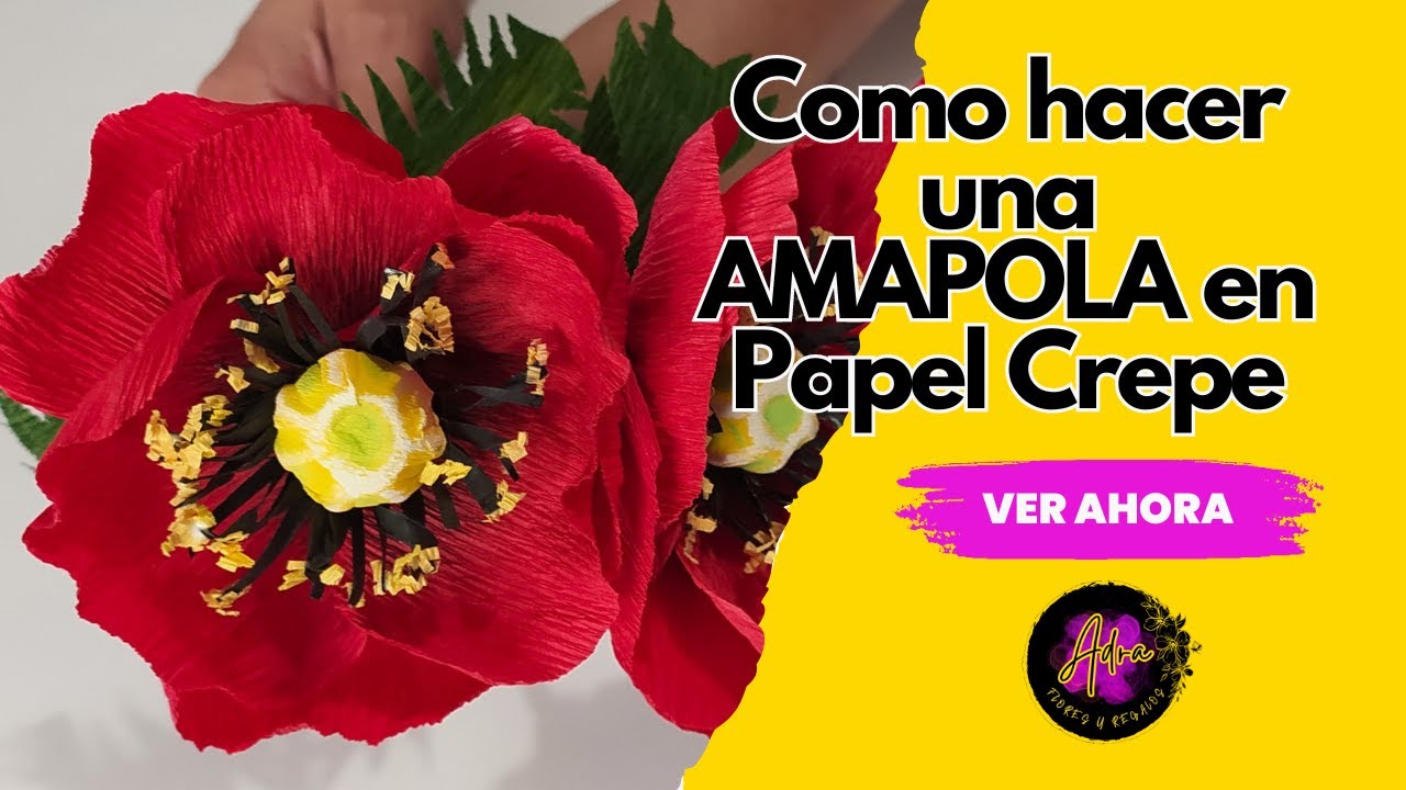 Amapola de papel crepé ligera y muy natural 🌺