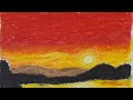 Sunset drawing with oil pastels - step by step tutorial