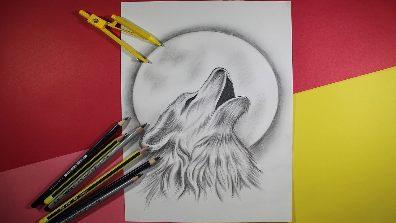 How To Draw A Wolf Howling At The Moon Tutorial Step By Step Drawing