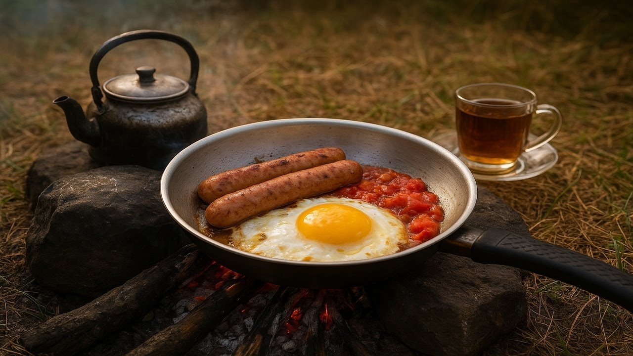 Eggs, Sausage & Tomatoes on Fire | Peaceful Outdoor Cooking🎧