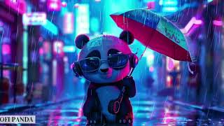 LoFi Panda - The Panda is seen walking through a neon-lit cityscape under an umbrella.