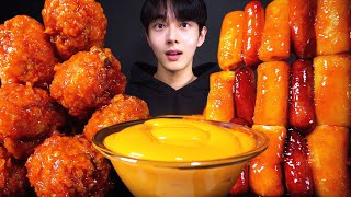 ASMR MUKBANG BBQ 매운 양념치킨 소떡소떡 먹방 Spicy Tteokbokki & SPICY FRIED CHICKEN eating sounds  チキン チャジャンラーメン