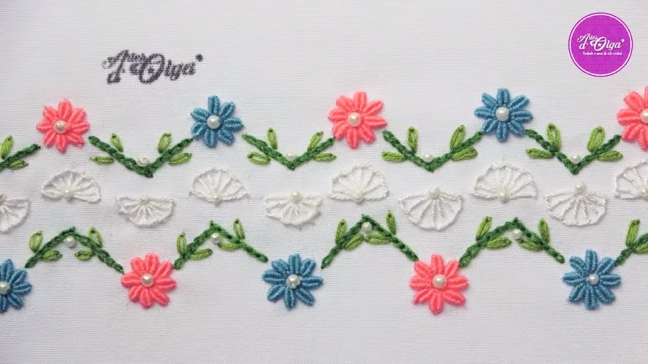 Borde Decorativo con Flores en Puntada Rococó - YouTube