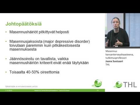 Masennus kansanterveyshaasteena, tutkimusprofessori Jaana Suvisaari, THL