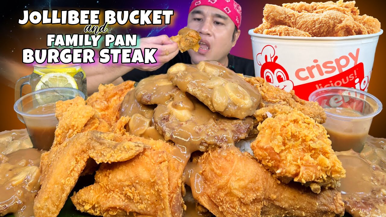 ULTIMATE JOLLIBEE CHICKEN JOY & FAMILY PAN BURGER STEAK MUKBANG PINOY MUKBANG