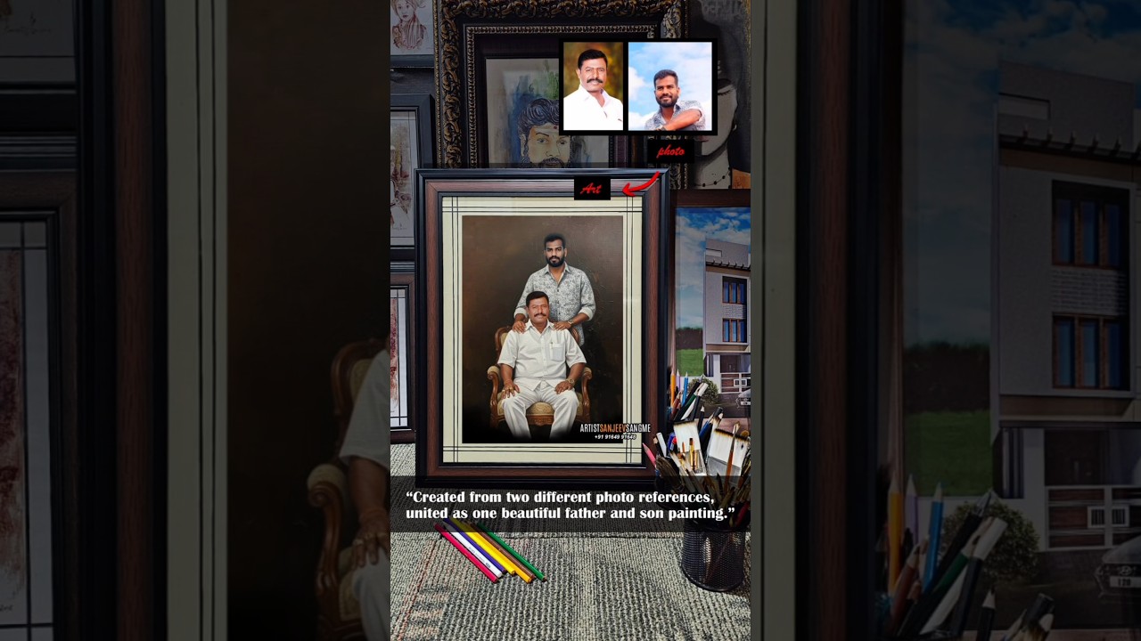 2 different type of photo together father and son beautiful colour sketch art artist Sanjeev Sangme