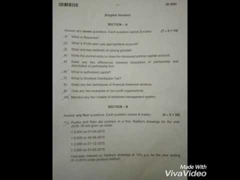 commerce accountancy question paper of 2016 2017 youtube