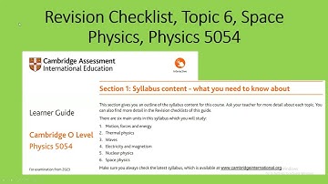 Space Physics, Topics 6, Revision Check List, Leaner Guide, Cambridge O Level, Physics 5054