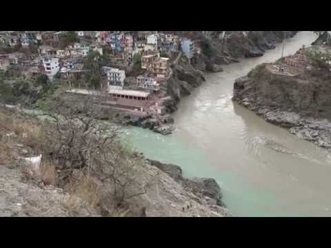 Confluence of Alaknanda and Bhagirathi rivers at Devprayag