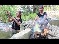 Survival skills: Find catch fish & grilled in banana for eat - Cooking fish eating delicious #1