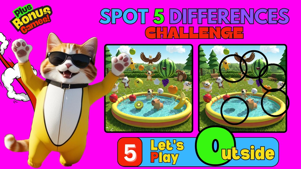 Let's Play Outside 🌳 ☀️ SPOT THE DIFFERENCE 🌈 🦋🌳 | Quiz Game 📝❓ | Brain Break 🧠 | Banana Cat 😺 |