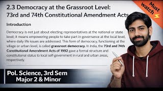 📚 Democracy at the Grassroot Level – 73rd & 74th Constitutional Amendment Acts 🇮🇳 3rd sem | JU | DU