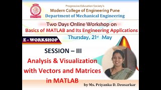 Session III - Analysis & Visualization with Vectors and Matrices in MATLAB