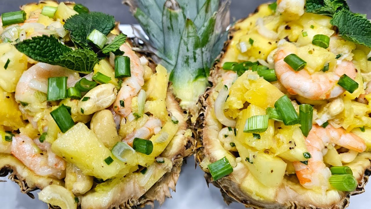 Неотразимый экзотический салат: ананас 🍍 и креветки 🍤 для сладкого и соленого микса!