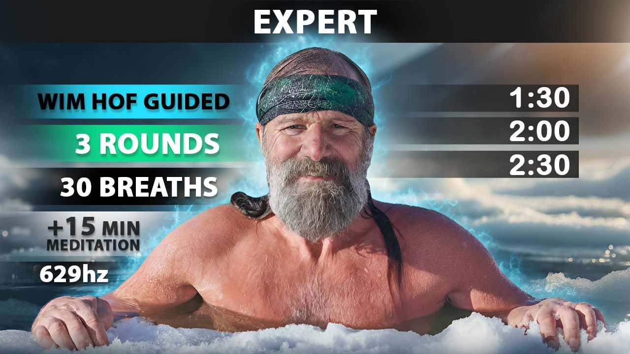 Expert Wim Hof Guided Breathing | 3 Rounds - 30 Breaths | 15 min Meditation | 629hz