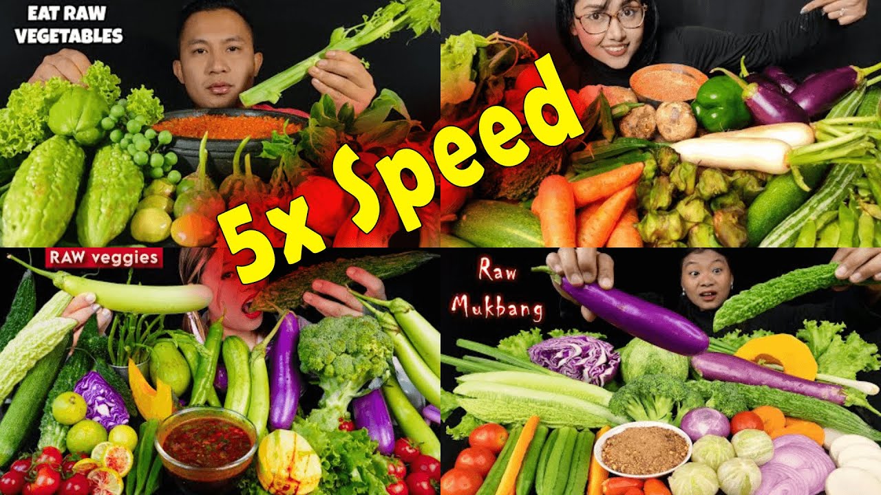 5x Speed || Mukbangers Eating Raw Vegetable Compilations 5x Speed! || #thathsarani_asmr