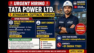 Tata Power Recruitment 2026 | Boiler DCS Engineer & Shift Chemist Jobs | Power Plant Jobs in Odisha