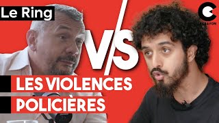 Un jeune de quartier débat avec un policier.