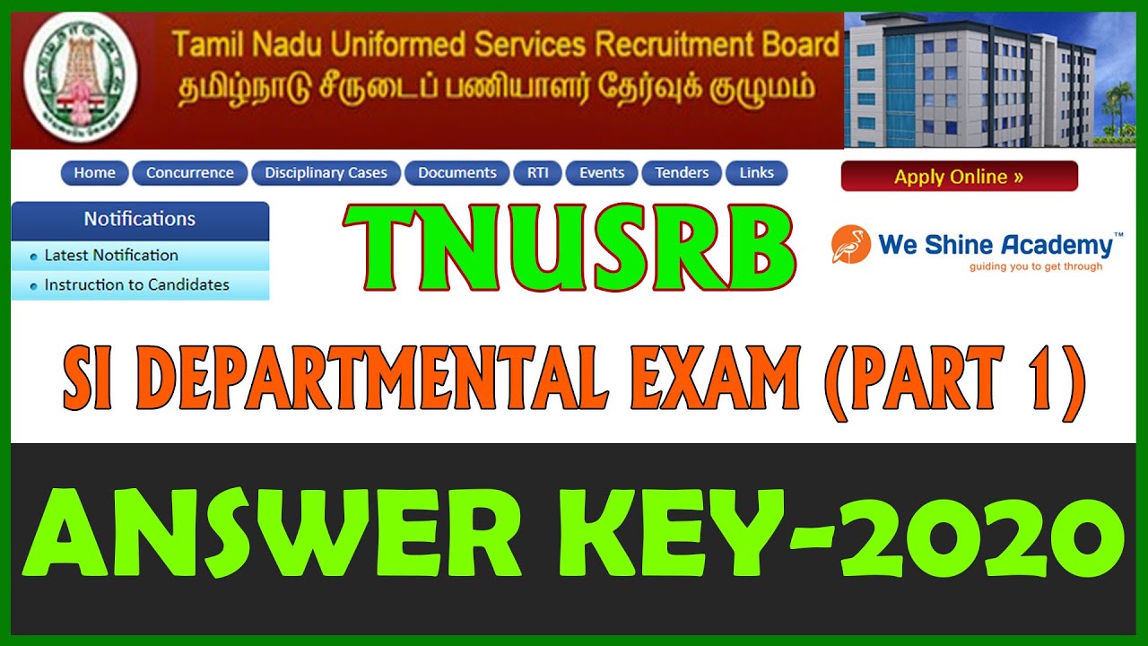 TNUSRB SI DEPARTMENTAL EXAM ANSWER KEY 2020 PART 1   | We Shine Academy
