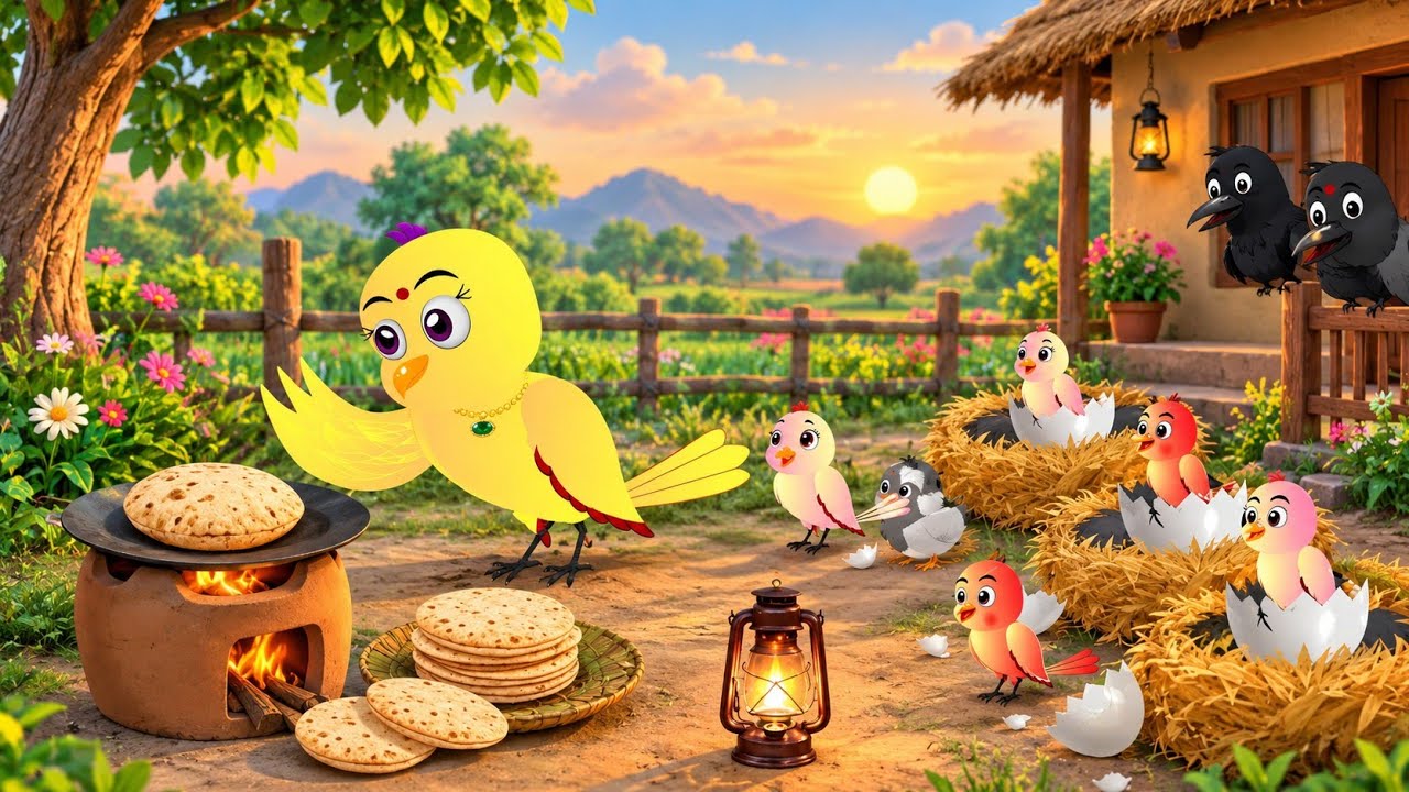 Bird Family Ki Mazedaar Roti Party 🐦😂 | Funny Cartoon Story | Bird Family Adventure