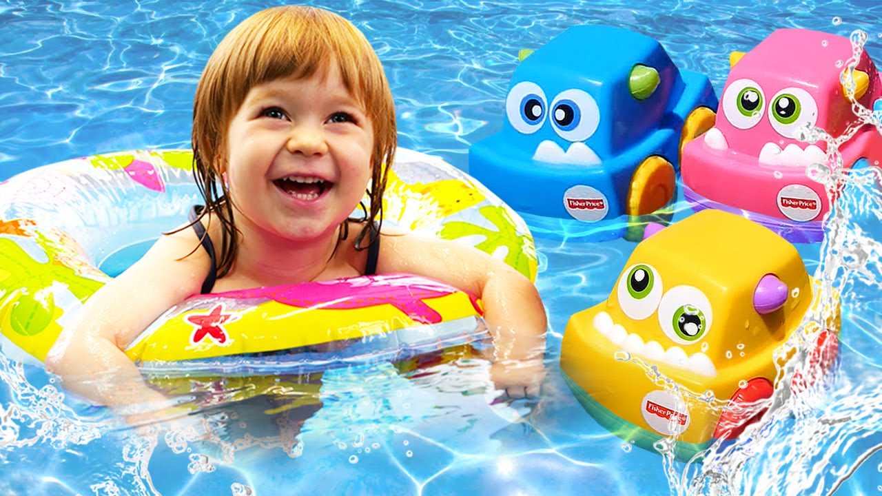 Bianca's poolside adventures: A joyful mix of toy cars and baby dolls