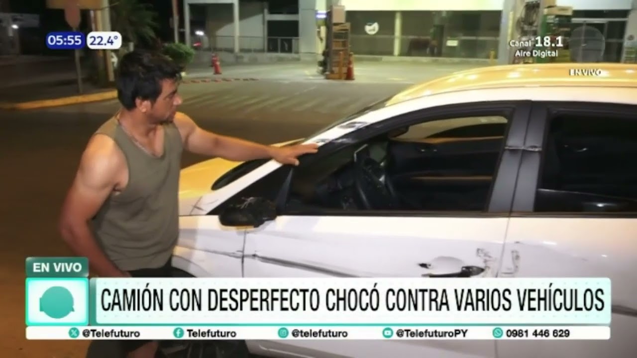 Camión con desperfectos chocó contra varios vehículos en Lambaré