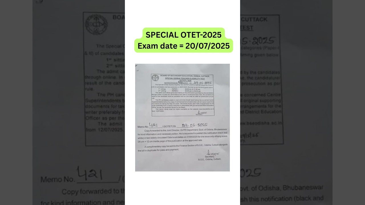 SPECIAL OTET EXAM DATE TIMING RELEASE 