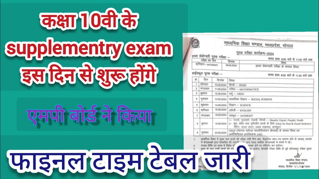 mp board supplementary exam 2024 ।। Supplementry exam kab se hai