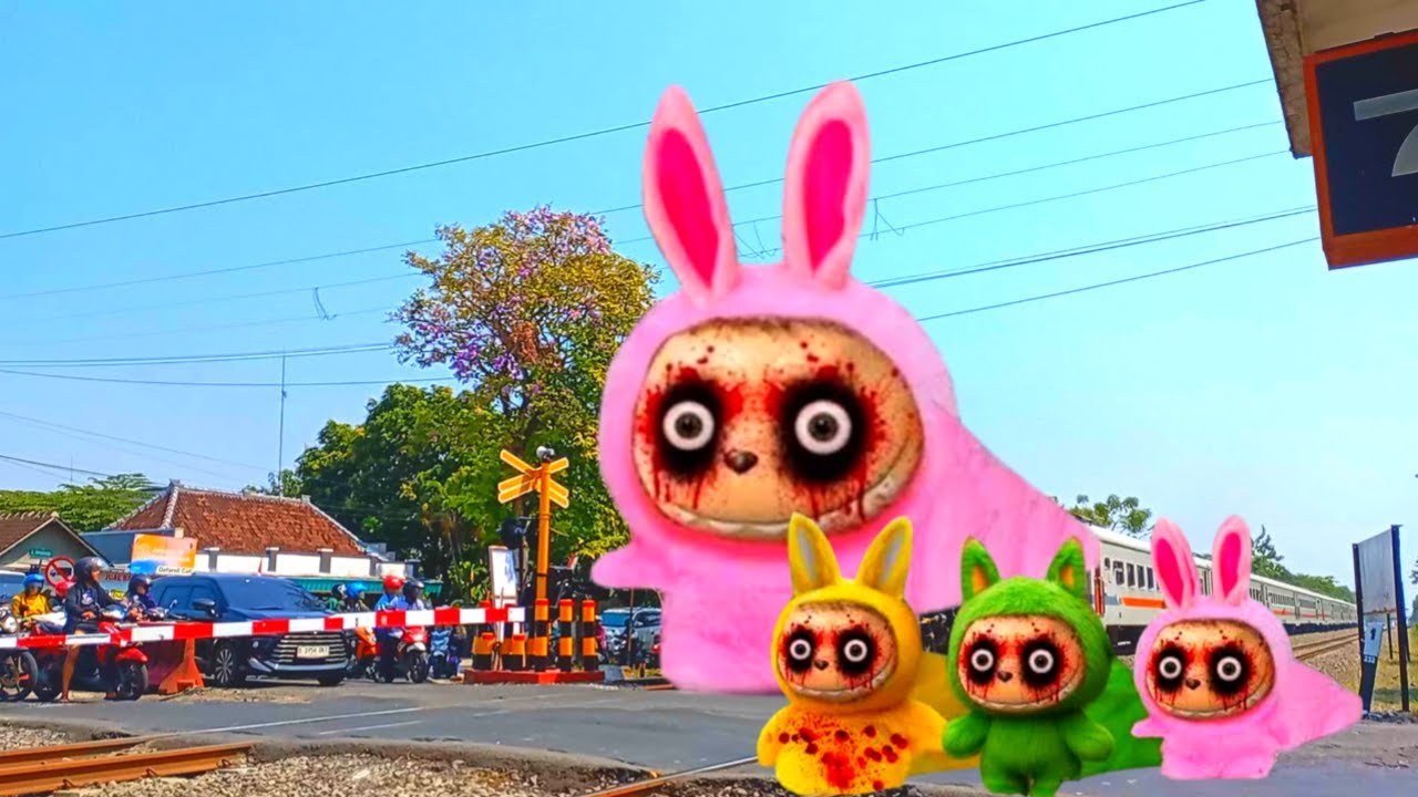 Labubu Viral  di Kereta Api  di Perlintasan Kereta Api
