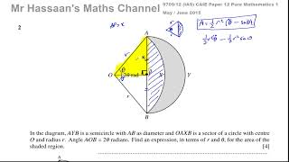P1 (CAIE), 9709/12/M/J/15, June 2015, Paper 12, Q2, Radian Measure, Segments.