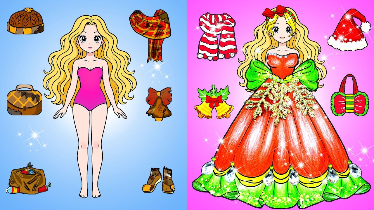 Рождественский наряд принцессы 🎄 Костюм для бумажной куклы своими руками и праздничное преображение