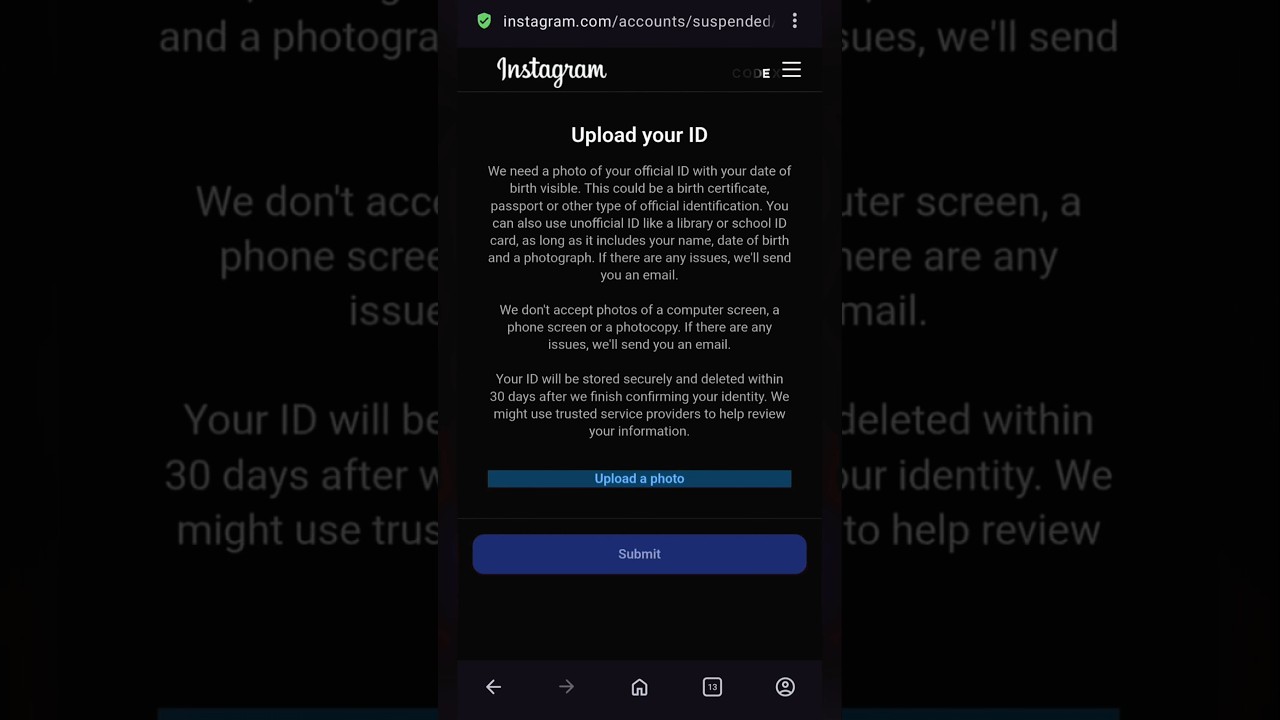 upload your id instagram 