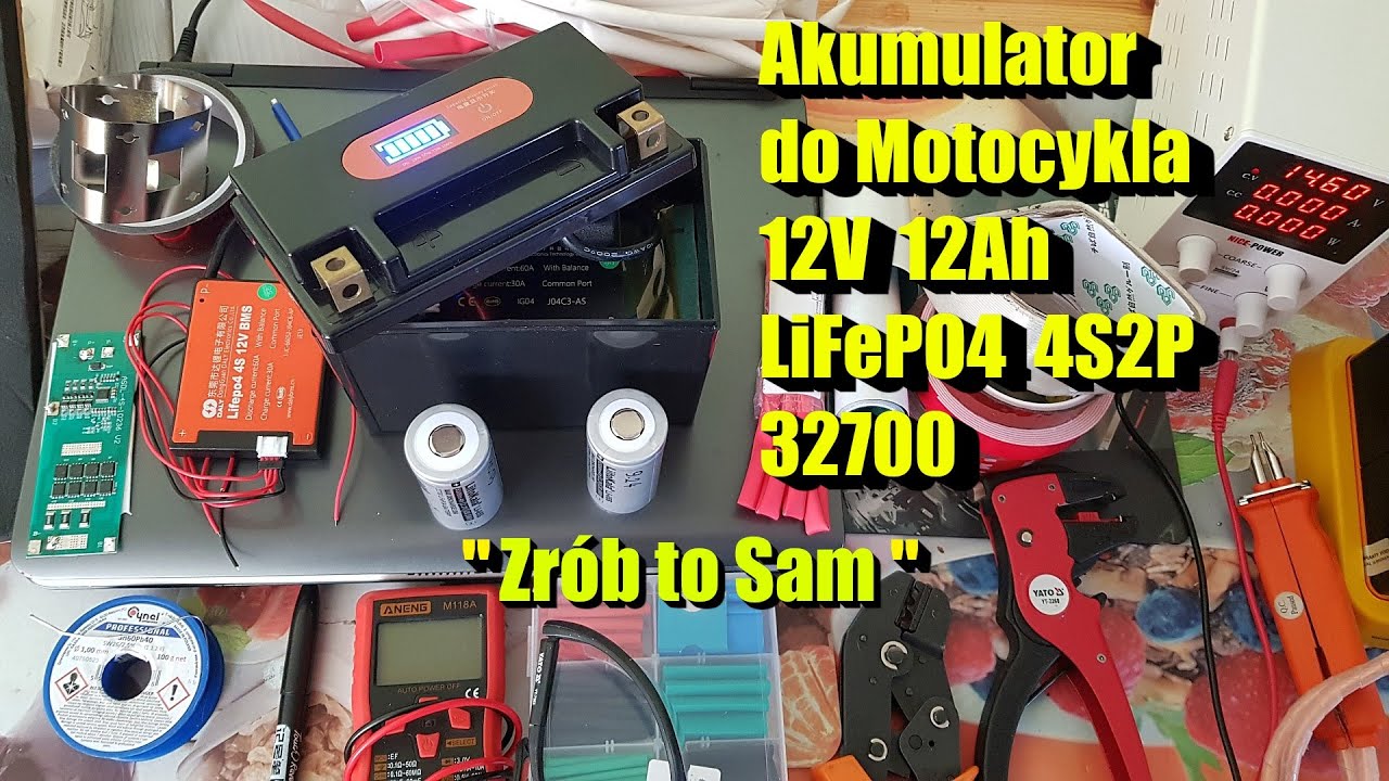 Budowa Akumulatora do Motocykla LiFePO4 12V 12Ah 4S2P Ogniwa 32700 DIY