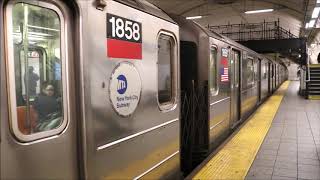 MTA New York City Subway: Bronx & South Ferry-bound R62A 1 Trains at the 168 Street Station.