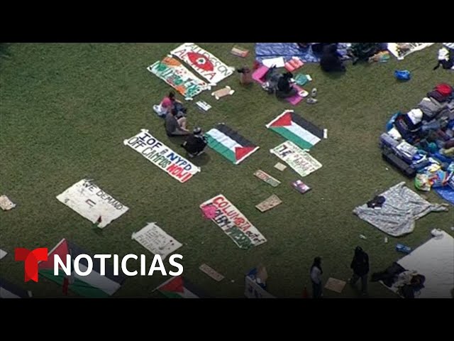 Manifestantes en contra de la guerra en Gaza protestan en la universidad de Columbia en Nueva York