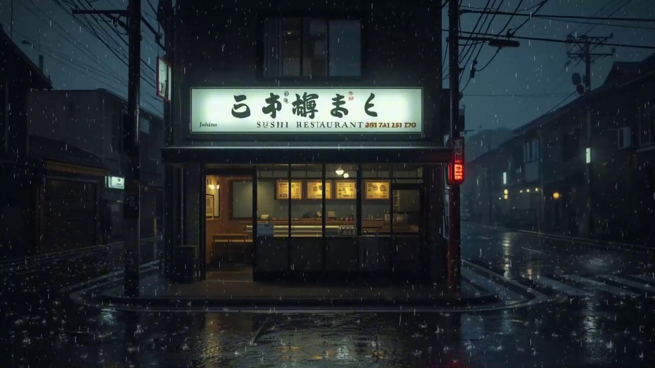 Quiet Sushi Restaurant in the Rain 🌧️ Japanese Street Night Lofi | Cozy & Peaceful