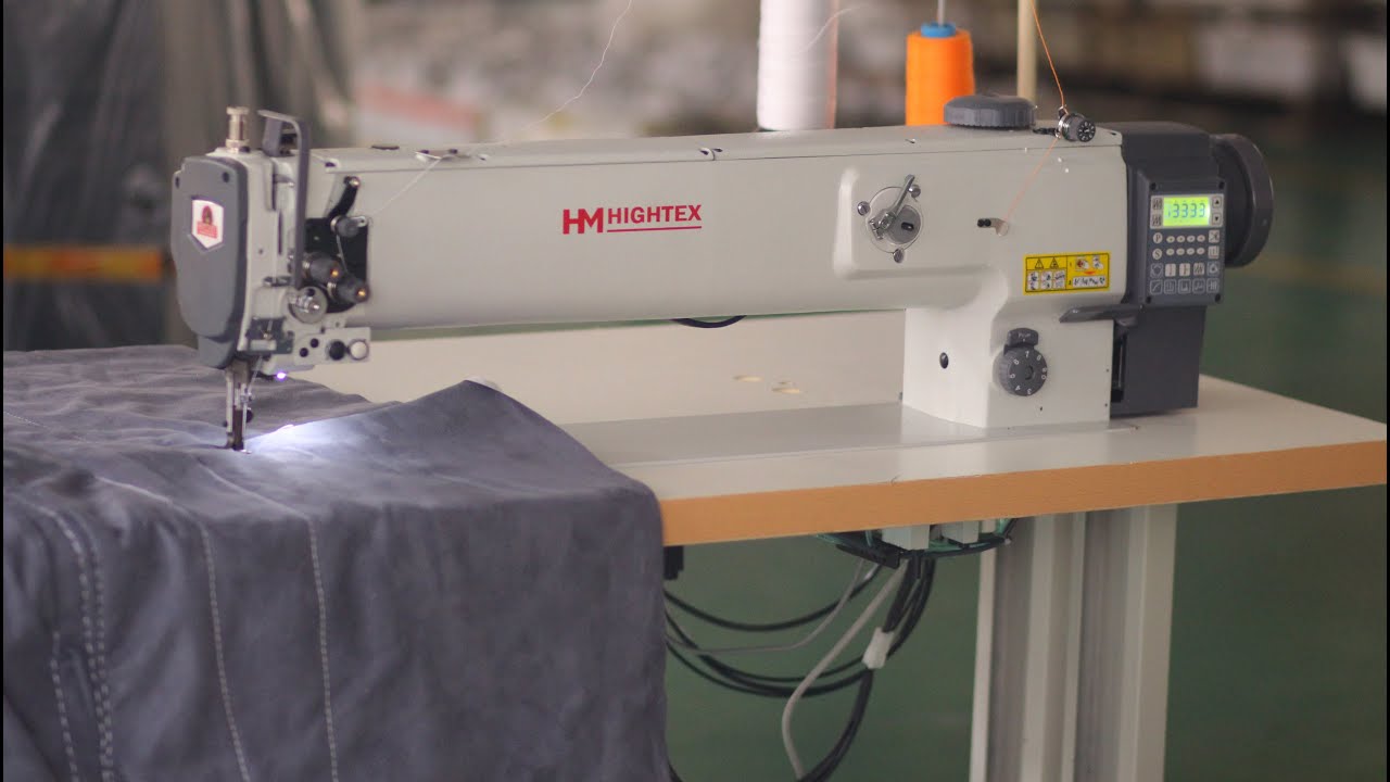 Long arm walking foot sewing machine with climbing device