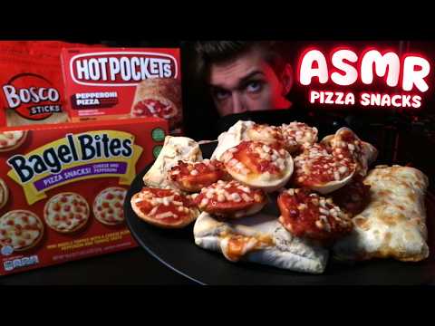 ASMR Eating Pizza Snacks Mukbang (Bagel Bites, Bosco Sticks, Hot Pockets)