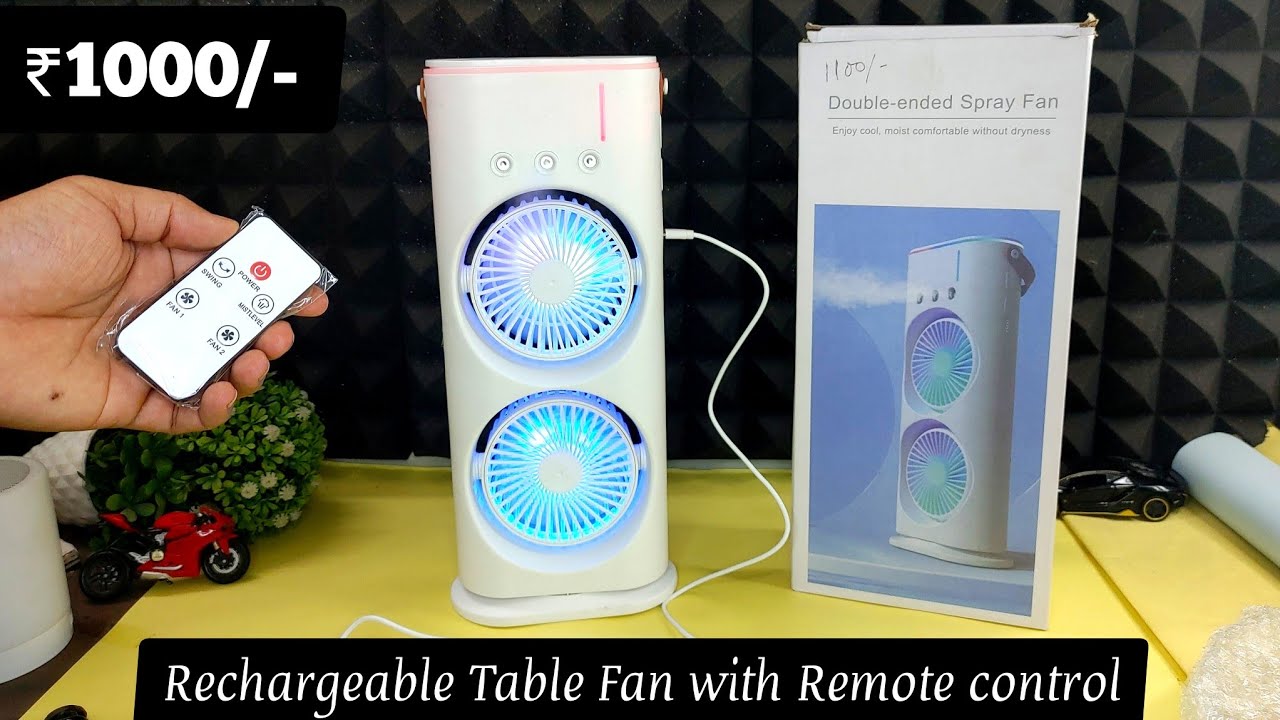 Rechargeable Table Fan with Remote control,Mist mode & Swing mode unboxing
