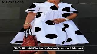 Vonda Plus Size 5xl Women Dress 2024 Summer Bohemian Polka Dot Maxi Long Dress V Neck Part