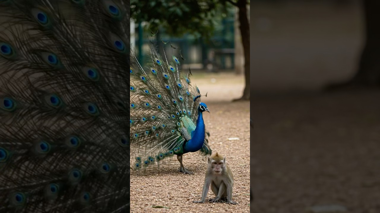 Peacock 🦚 Vs Monkey 🐒 in the zoo 