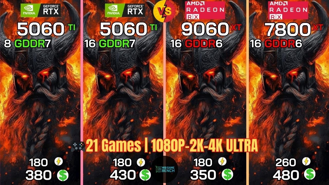 RTX 5060 TI 8gb - 16gb RX 9060 XT RX 7800 XT I 21 GAMES TESTED!