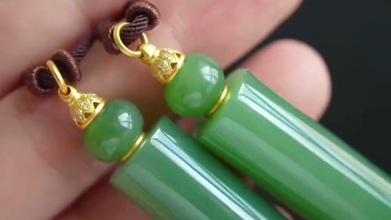 96442 和田玉碧玉“時來運轉”轉運柱掛件