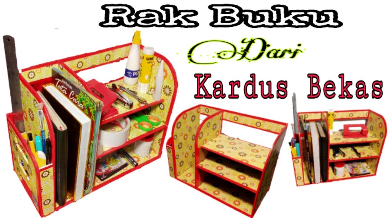 Rak buku  dari  kardus Kerajinan dari  barang  bekas  