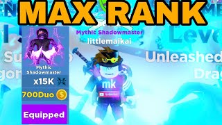 Getting Max Rank!! *Mythic Shadowmaster* 15k Ninjitsu Multiplier!! - Ninja Legends