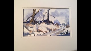 Watercolour winter landscape in the style of Edward Wesson. step-by-step tutorial of a full lesson.